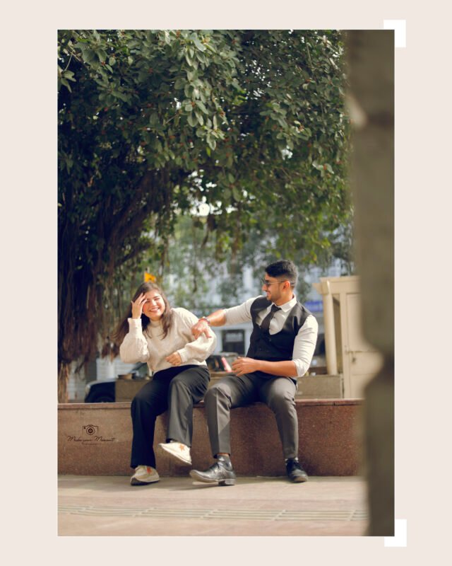 Romantic pre wedding shoot couple in Delhi NCR garden location