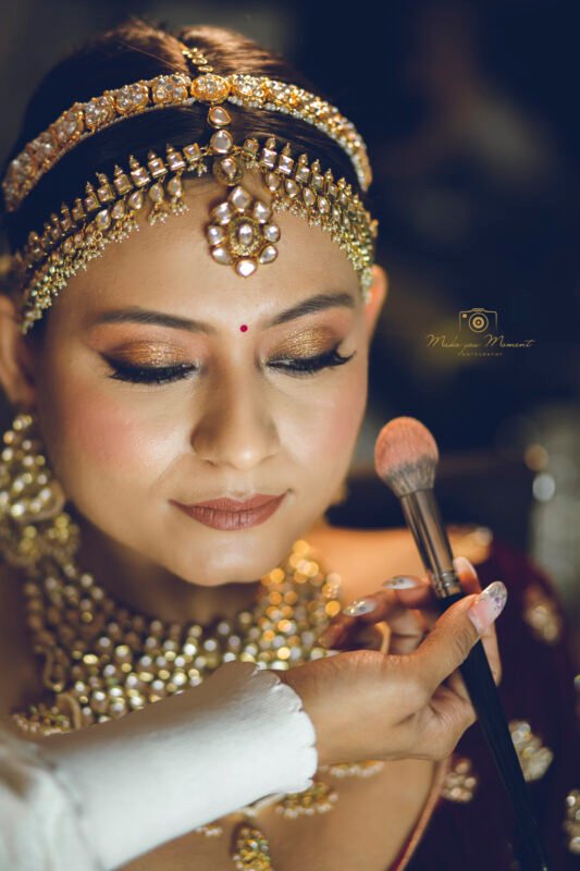 Bridal makeup close up wedding preparation shot