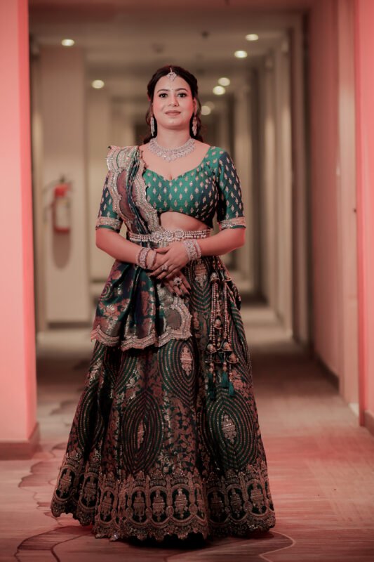 Elegant Indian engagement portrait of woman in traditional outfit