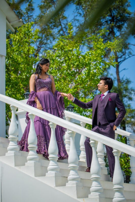 Romantic pre wedding shoot couple in Delhi NCR garden location