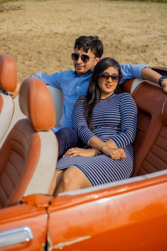 Romantic pre wedding shoot couple in Delhi NCR garden location