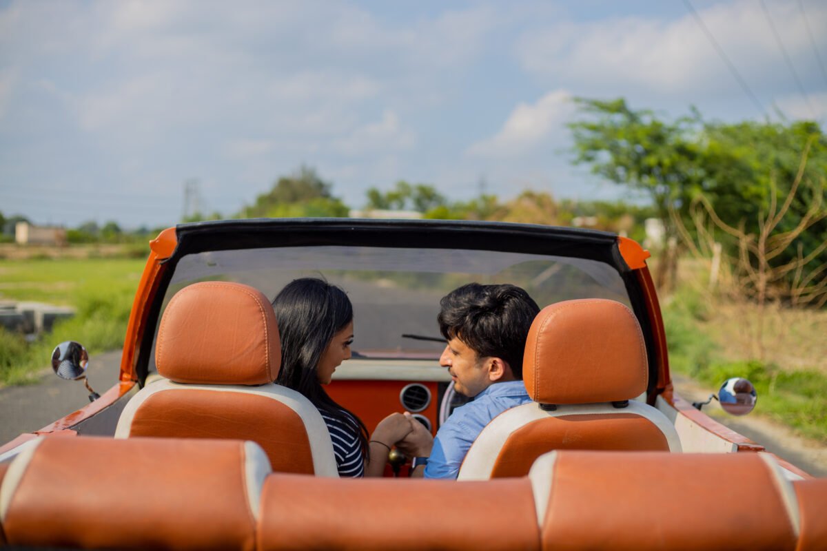 Romantic pre wedding shoot couple in Delhi NCR garden location