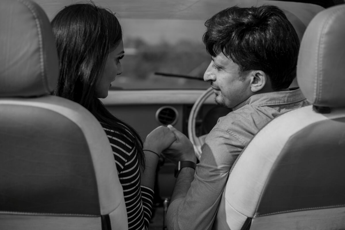 Romantic pre wedding shoot couple in Delhi NCR garden location