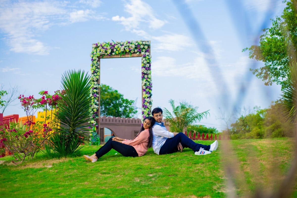 Romantic pre wedding shoot couple in Delhi NCR garden location