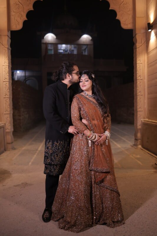 engagement couple night shoot traditional outfit romantic pose Delhi NCR