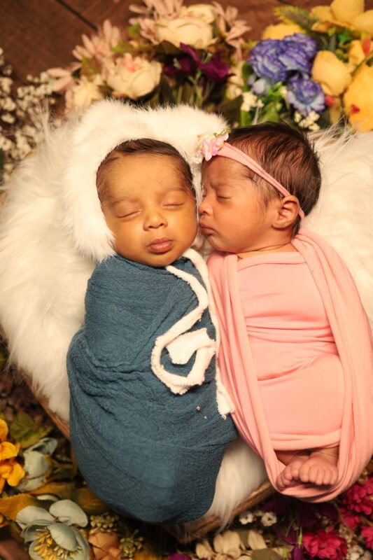 Sleeping twin newborn babies portrait photography