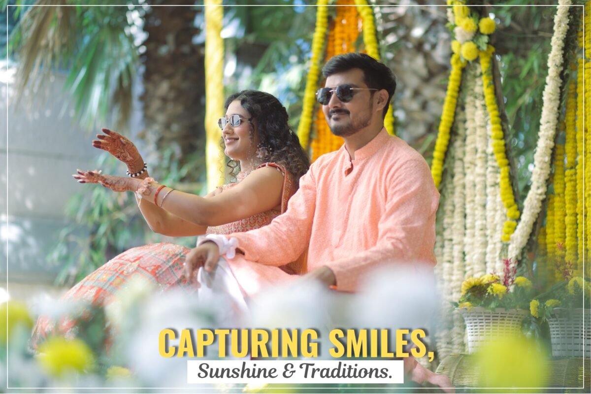 Bride and groom enjoying the Haldi ceremony during an Indian wedding