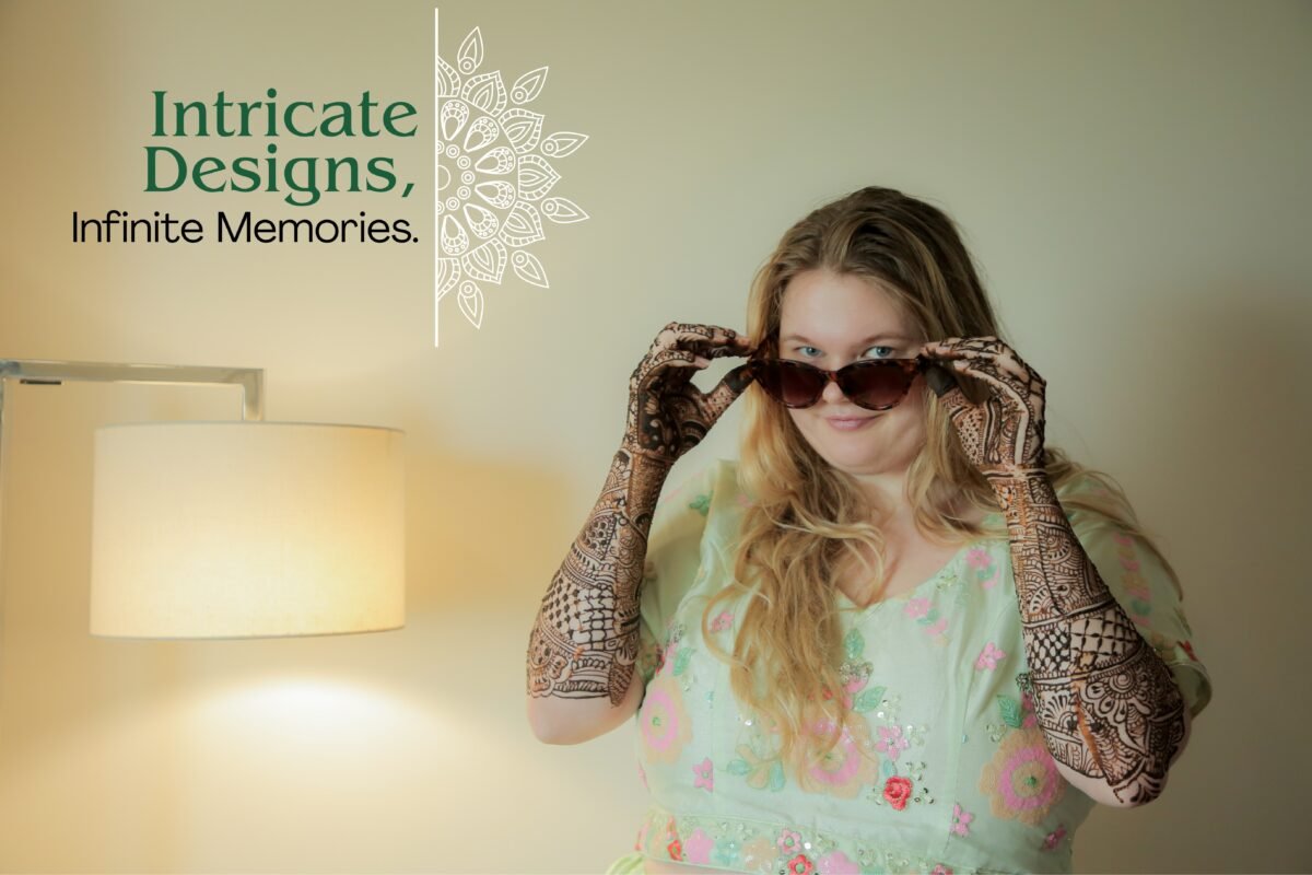 Bride showing beautiful mehndi design during wedding ceremony