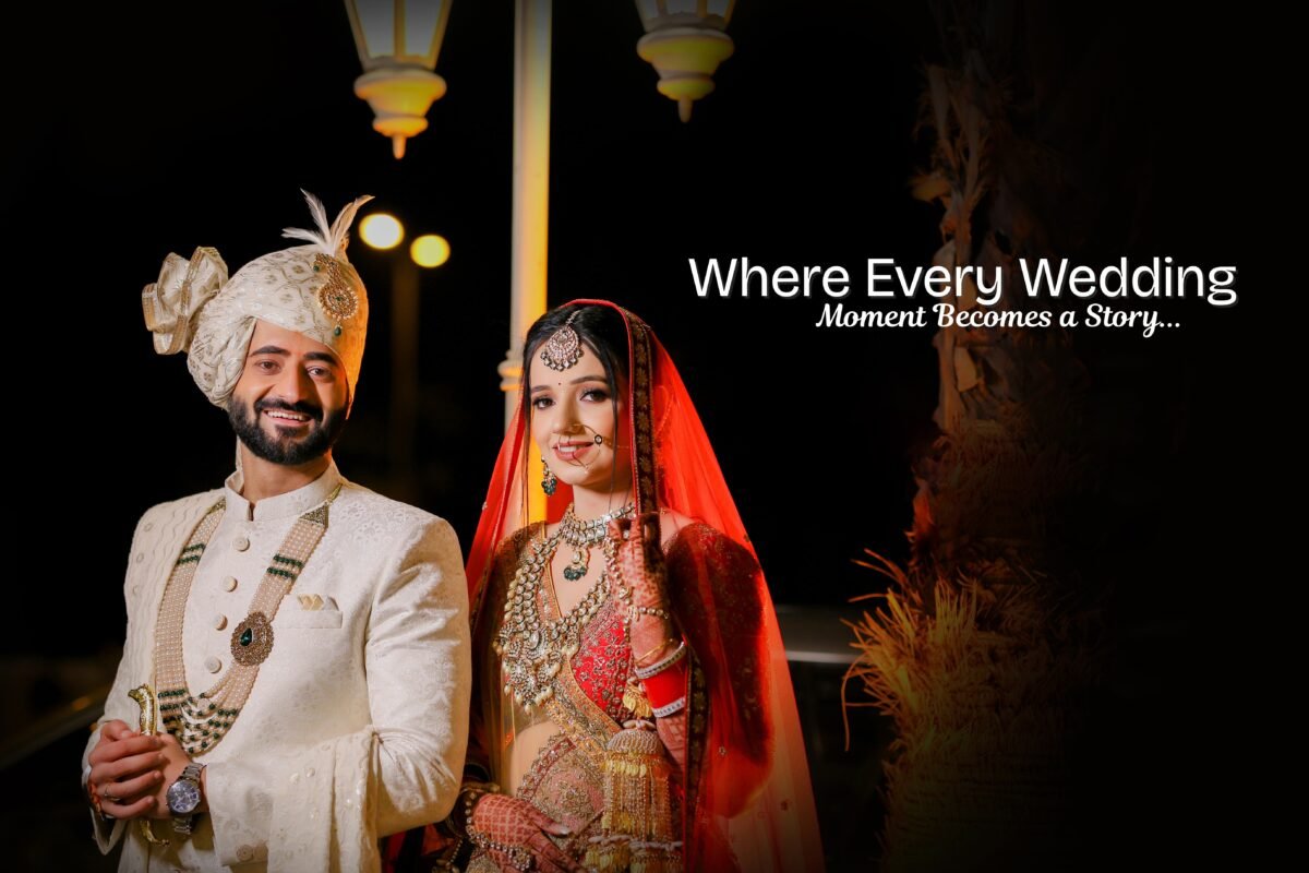 Indian wedding couple portrait during wedding ceremony