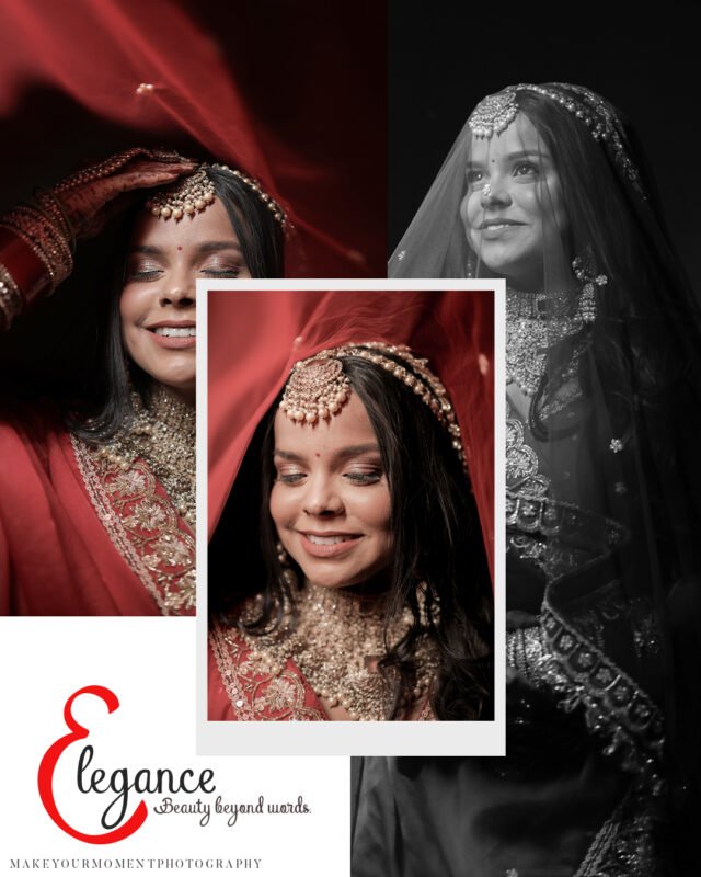 Close-up portrait of an Indian bride wearing bridal jewelry.