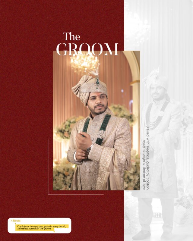 Luxury groom portrait in traditional sherwani during Indian wedding ceremony in Delhi NCR