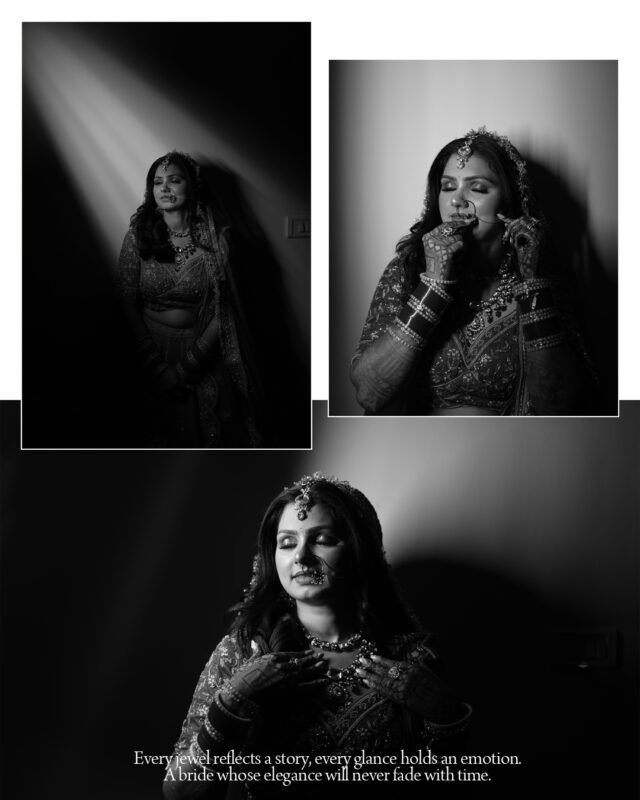 Black and White Bridal Photography in Delhi NCR featuring elegant bridal portraits by MYM Photography