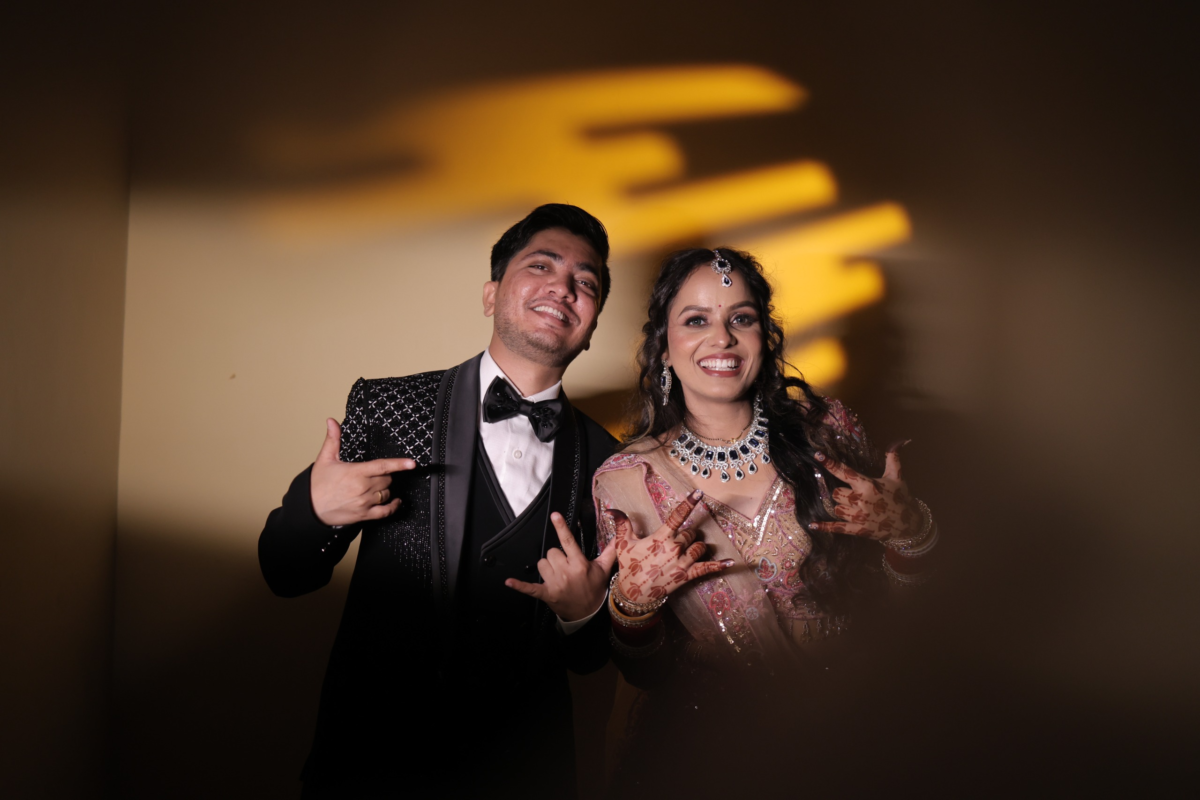 Bride and groom at wedding reception celebration