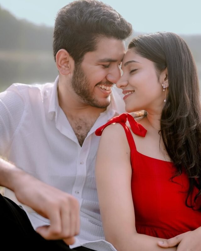 Romantic pre wedding couple photoshoot at outdoor location in Delhi NCR