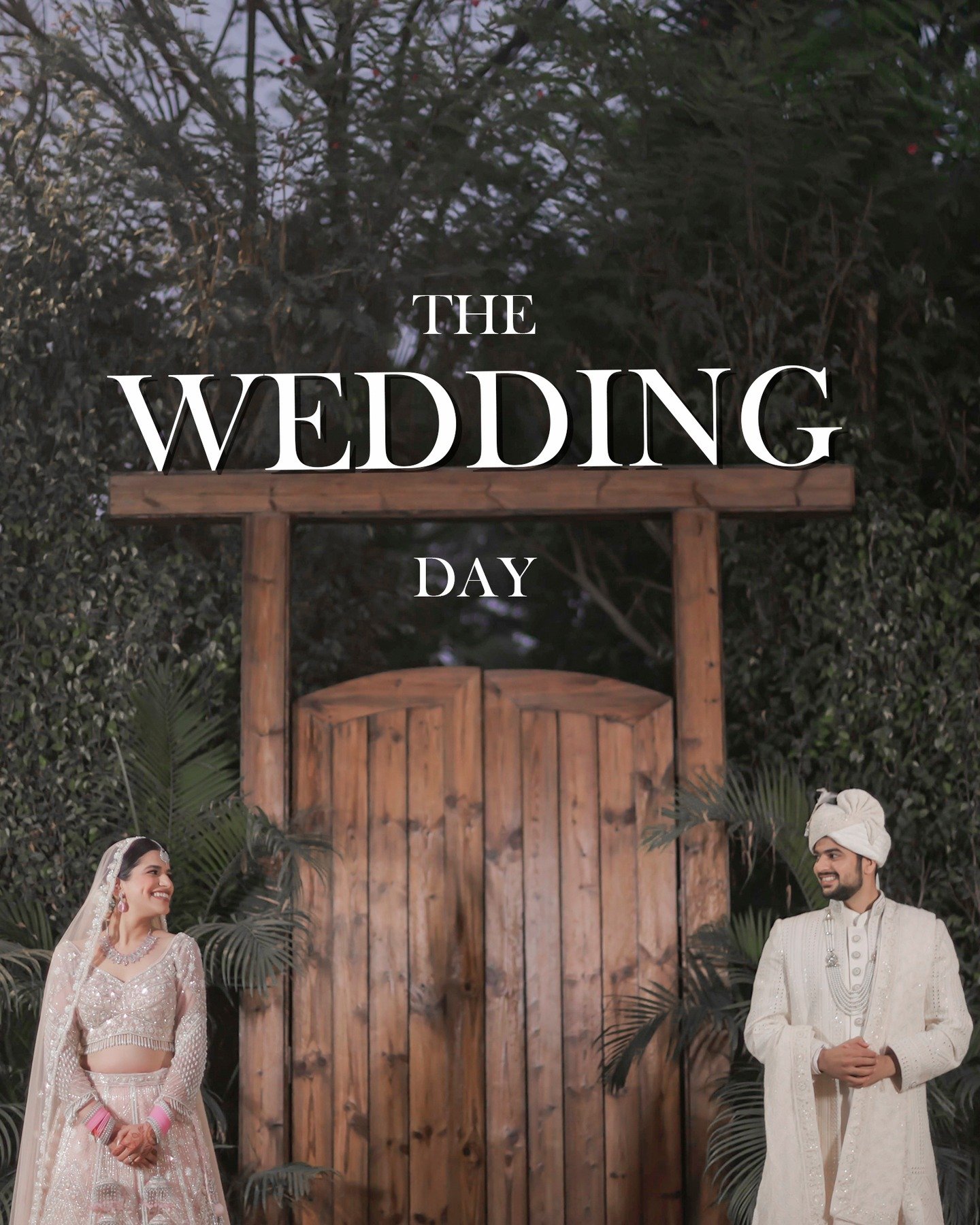 Bride and groom standing at wedding entrance.