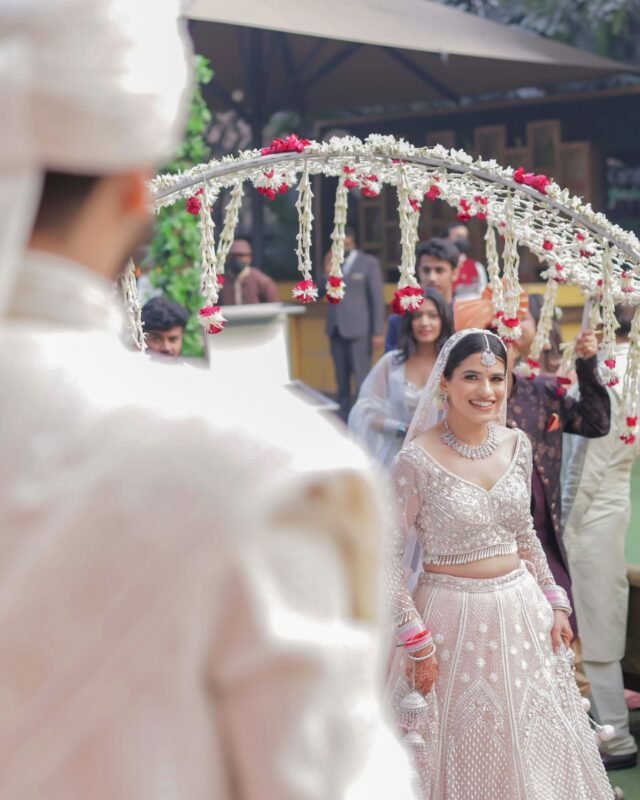 Indian bride making her wedding entry.