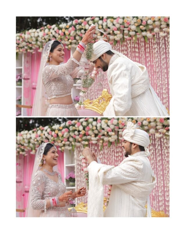 Bride and groom enjoying wedding rituals.