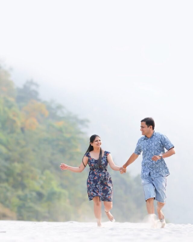 Couple enjoying a romantic outdoor walk.