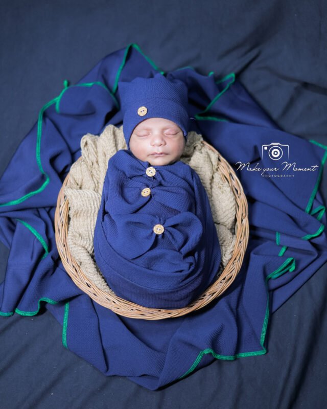 Wrapped Newborn Baby in Basket Photography