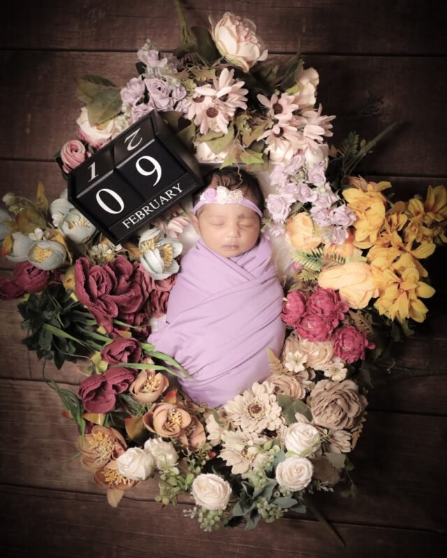 Newborn baby floral portrait